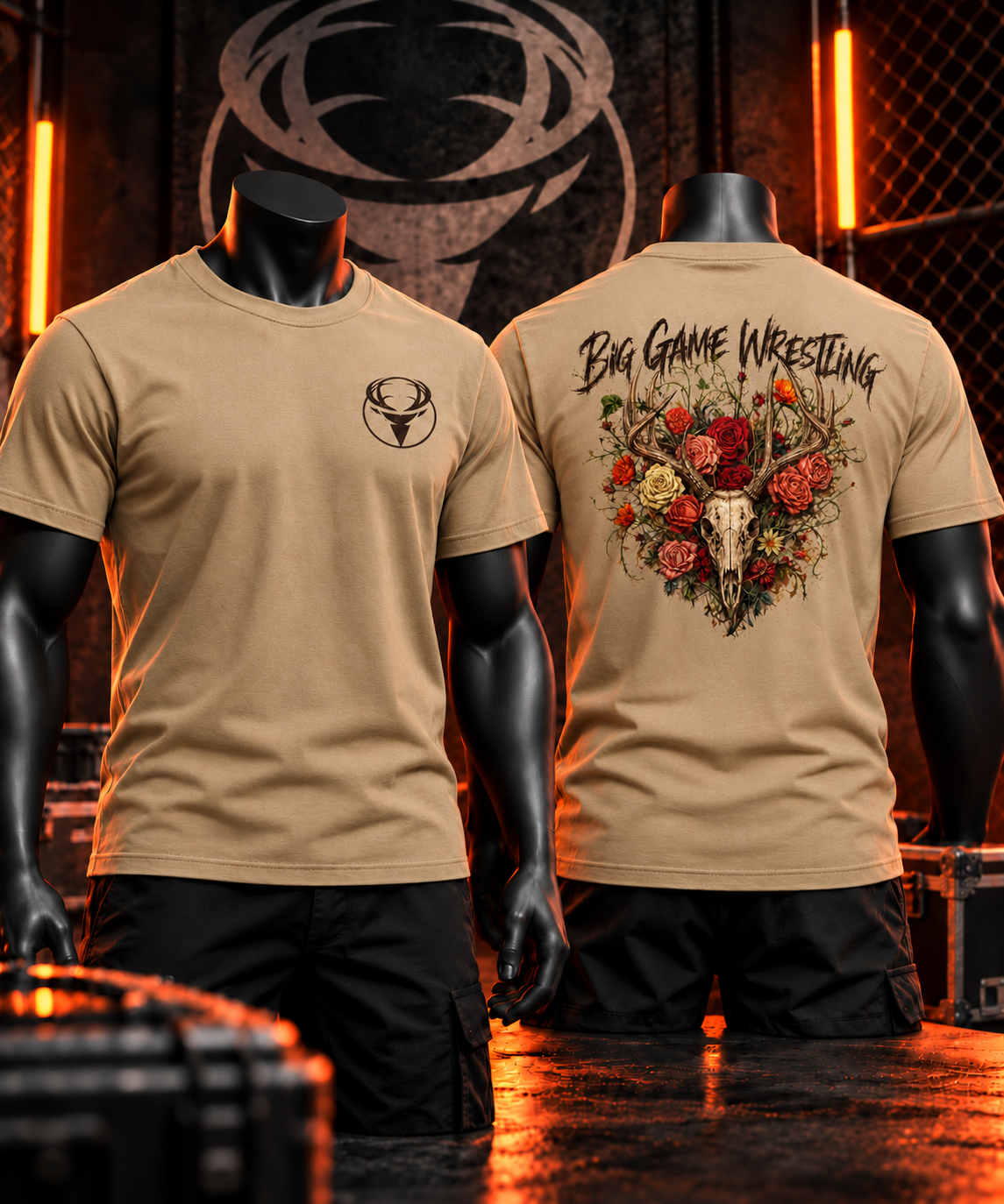 Sand Gildan Tee Big Game Skull Flowers